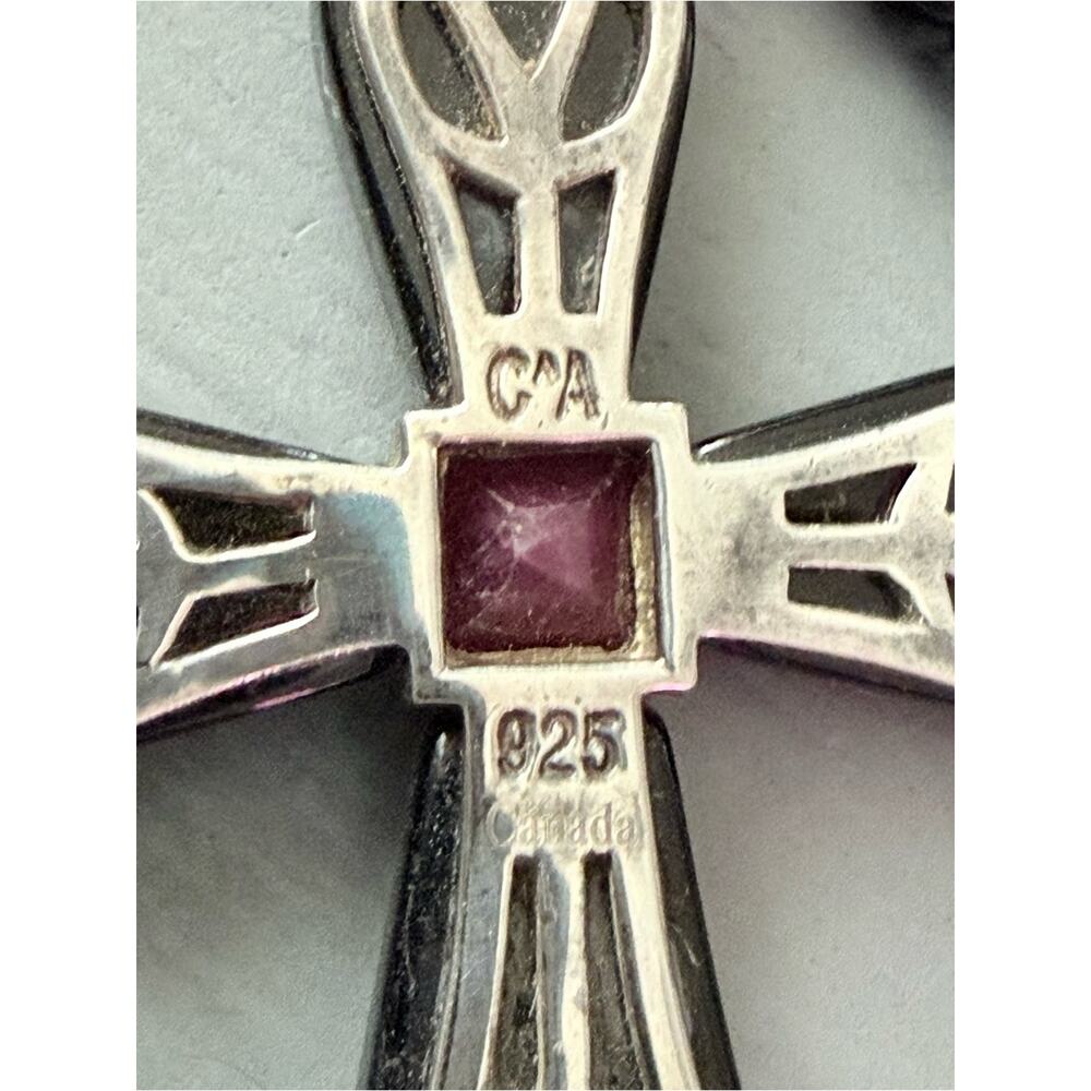925 Sterling Silver Black Beaded Cross Necklace - Picture 2 of 9
